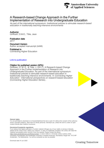 A Research-based Change Approach in the Further Implementation of Research into Undergraduate Education