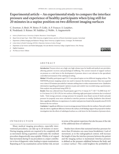 Experimental article – An experimental study to compare the interface pressure and experience of healthy participants when lying still for 20 minutes in a supine position on two different imaging surfaces