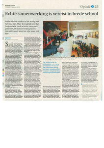 Echte samenwerking is vereist in de brede school