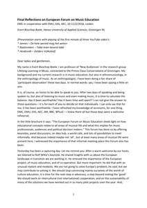 Final reflections on the European Forum on Music Education