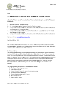 An introduction to the first issue of the JEHC: Honors Futures