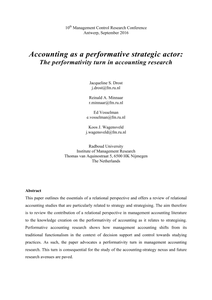 Accounting as a performative strategic actor : The performativity turn in accounting research