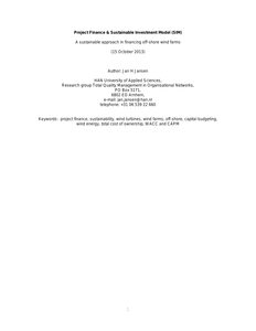 Project Finance & Sustainable Investment Model (SIM): A sustainable approach in financing off-shore wind farms