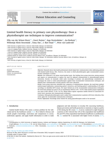 Preview product Limited health literacy in primary care physiotherapy: Does a physiotherapist use techniques to improve communication?