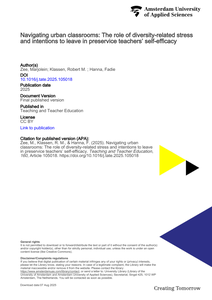 Navigating urban classrooms: The role of diversity-related stress and intentions to leave in preservice teachers’ self-efficacy